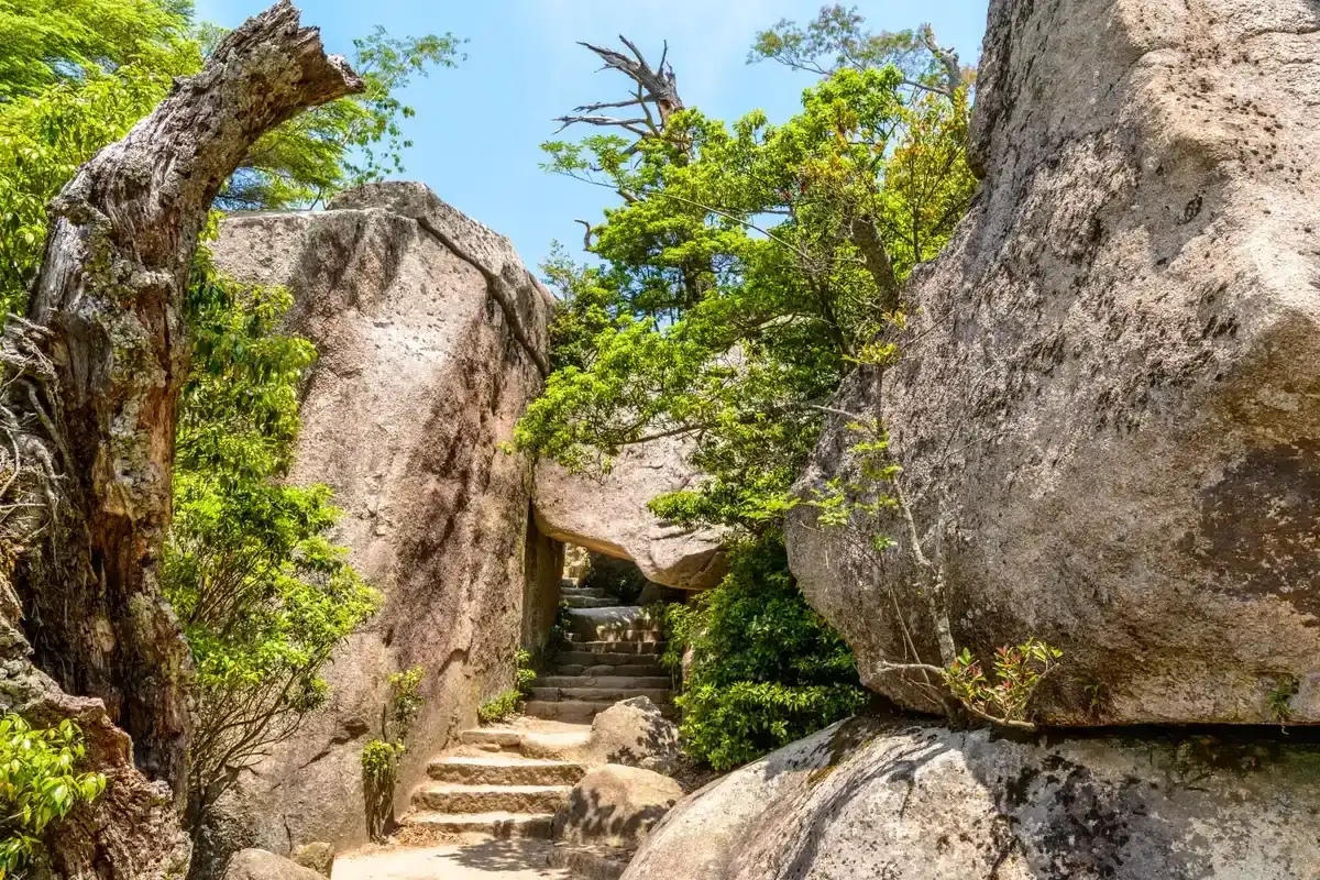Boulders on the Mt Misen trail on Miyajima on a two day trip from Kyoto