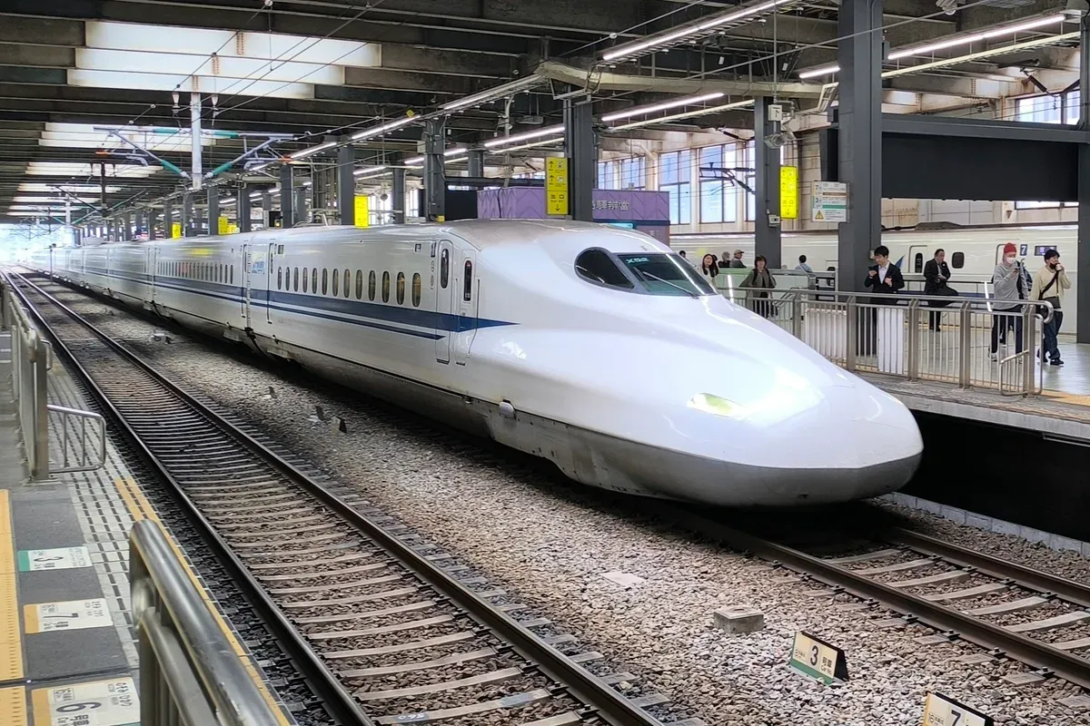 N700 shinkansen at Hiroshima Station on a day trip from Kyoto to Hiroshima